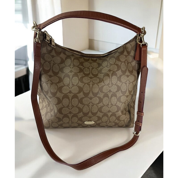 Coach Celeste Convertible Hobo Monogram Signature Coated Canvas Brn Shoulder Bag - Picture 13 of 16